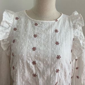 White & Rust Dainty Floral Ruffle Sleeve Blouse